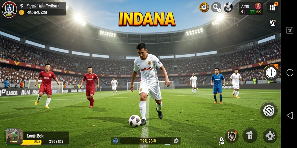 Tampilan gameplay menyerupai pertandingan sepak bola nyata.