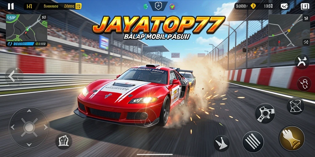 Screenshot menampilkan gameplay balap mobil yang dinamis dan seru.