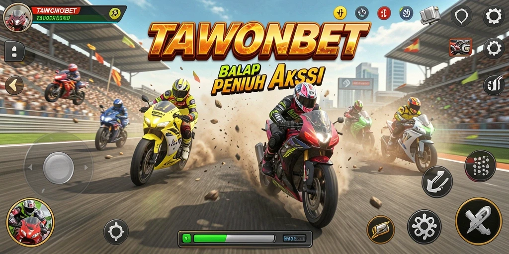 Screenshot gameplay TAWONBET menampilkan aksi balapan motor yang mendebarkan.
